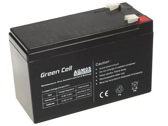 Green Cell AGM05 - Sealed Lead Acid (VRLA) - 12 V - 1 pc(s) - Black - 7.2 Ah - 5 year(s)