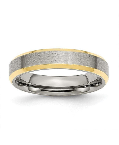 Stainless Steel Brushed Yellow IP-plated 5mm Edge Band Ring