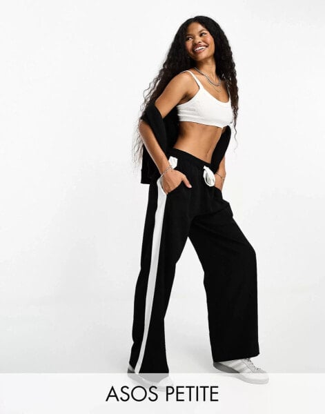 ASOS DESIGN Petite pull on trouser with contrast panel in black