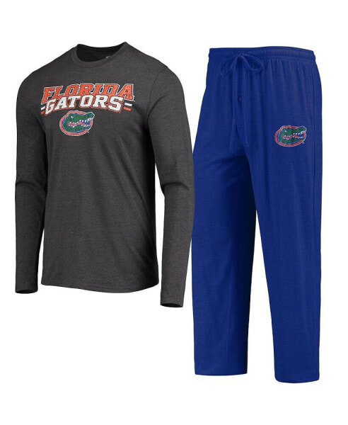 Men's Royal, Heathered Charcoal Florida Gators Meter Long Sleeve T-shirt and Pants Sleep Set