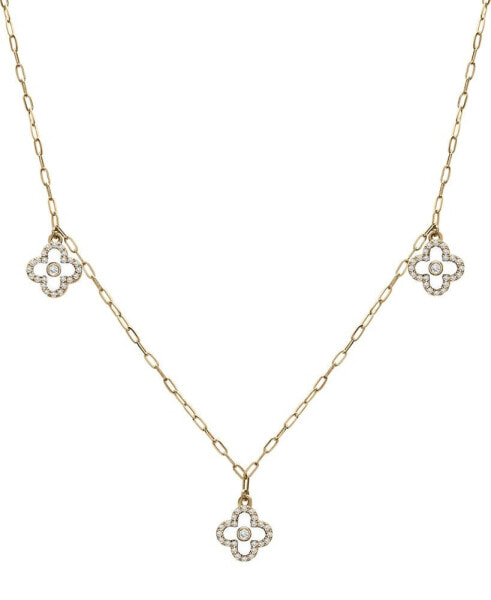 Wrapped diamond & Enamel Quatrefoil Dangle 18" Collar Necklace (1/4 ct. t.w.) in 10k Gold, Created for Macy's