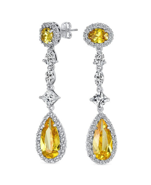 Art Deco Wedding Canary Yellow AAA Cubic Zirconia Halo Long Pear Solitaire Teardrop CZ Statement Dangle Chandelier Earrings Pageant Bridal Party