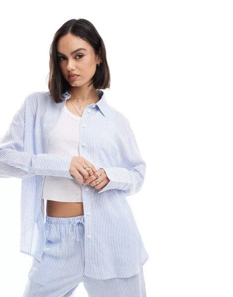 Bershka oversized shirt co-ord in light blue pinstripe