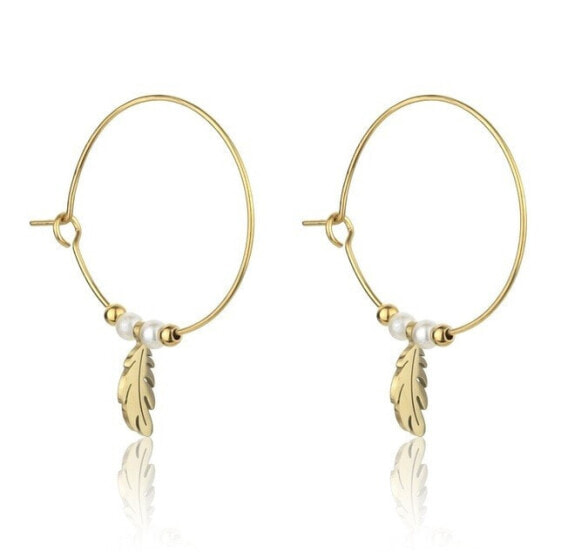 Gold-plated hoop earrings with pearls Ruth EWE23064G