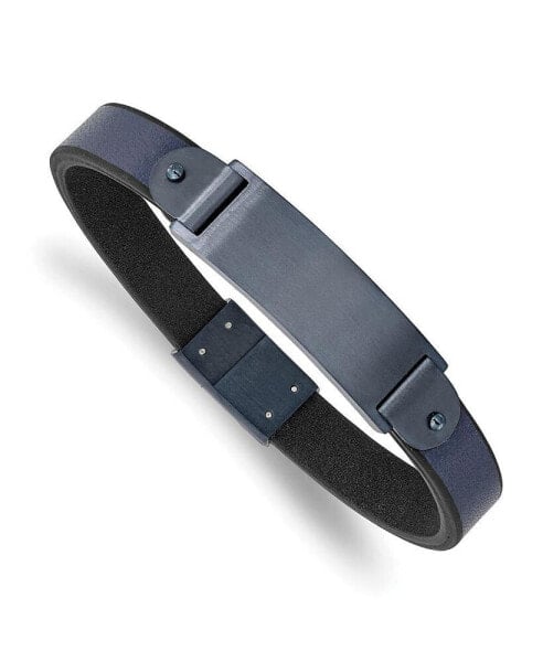 Stainless Steel Brushed Dark Grey IP-plated Leather ID Bracelet