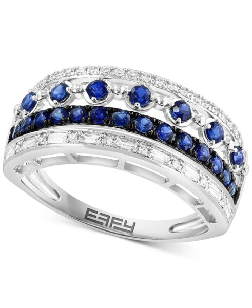 EFFY® Sapphire (5/8 ct. t.w.) & Diamonds (1/5 ct. t.w.) Multirow Ring in 14k White Gold