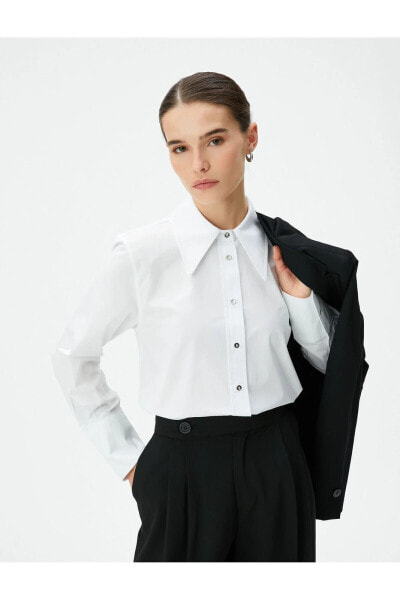Рубашка женская Koton Классическая из поплина с длинным рукавом, застежка на пуговицы, Regular Fit, из хлопка