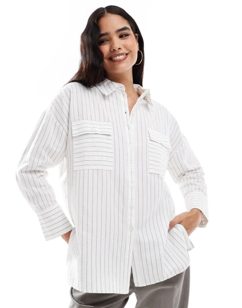 Vero Moda oversized striped shirt with pockets in white