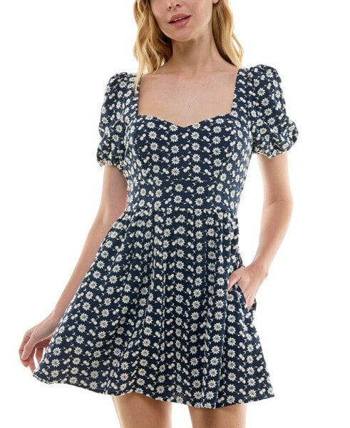 Juniors' Embroidered Sweetheart-Neck Dress