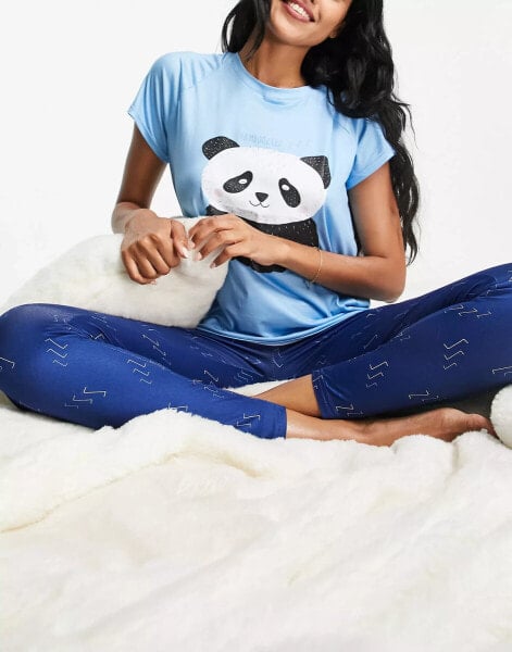 Loungeable bamboozled panda legging pyjama set in in navy