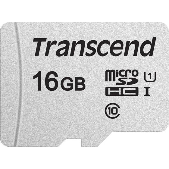 Transcend microSD Card SDHC 300S 16GB with Adapter - 16 GB - MicroSDHC - Class 10 - NAND - 95 MB/s - 10 MB/s