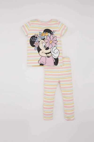 Kız Bebek Disney Mickey & Minnie Kısa Kollu Fitilli Kaşkorse Kısa Kollu Pijama Takımı