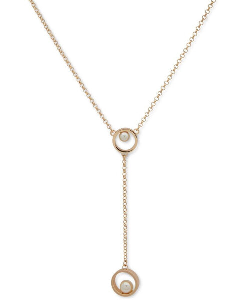 KARL LAGERFELD PARIS gold-Tone Imitation Pearl Lariat Necklace, 16" + 3" extender