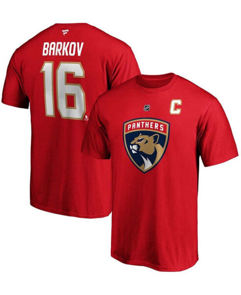 Men's Aleksander Barkov Red Florida Panthers Team Authentic Stack Name and Number T-shirt
