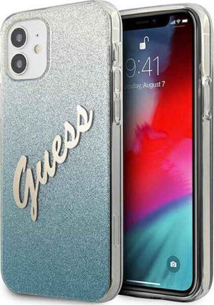 Guess Etui Guess GUHCP12SPCUGLSBL Apple iPhone 12 mini niebieski/blue hardcase Glitter Gradient Script