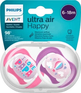 Schnuller ultra air happy Silikon, pink/lila, 6-18 Monate, 2 St