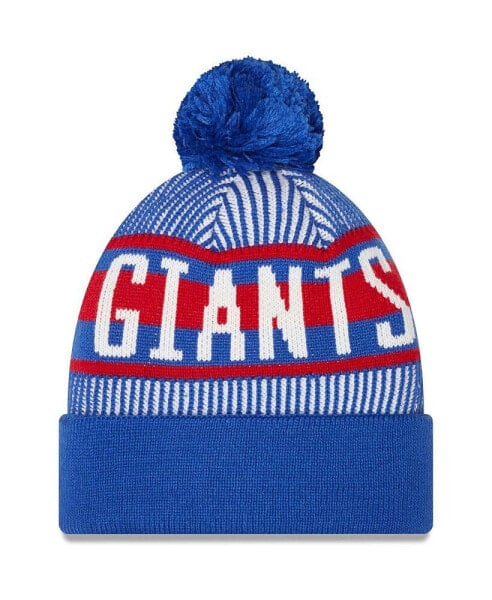 Men's Royal New York Giants Striped Cuffed Knit Hat with Pom