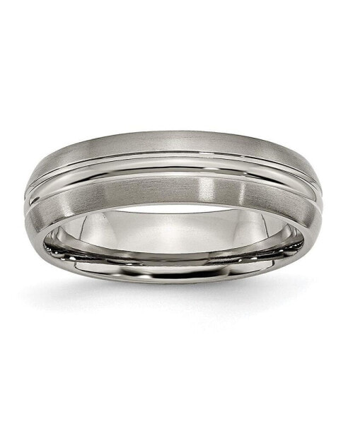 Titanium Brushed Center Grooved Wedding Band Ring