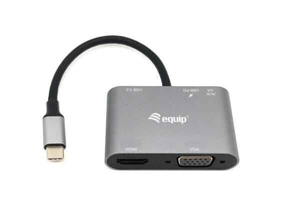 Equip USB-C 5 in 1 Multifunctional Adapter - Wired - USB 3.2 Gen 1 (3.1 Gen 1) Type-C - 100 W - Black - Grey - 5 Gbit/s - 4096 x 2160 pixels