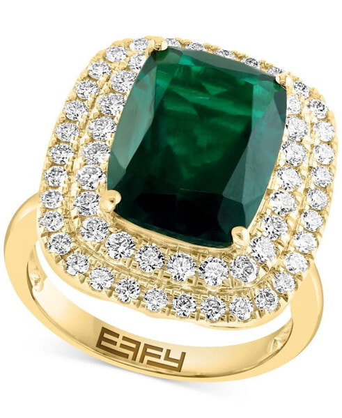 EFFY® Lab Grown Emerald (4-7/8 ct. t.w.) & Lab Grown Diamond (1-1/10 ct. t.w.) Double Halo Ring in 14k Gold