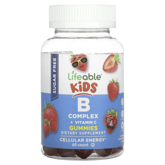 Витаминно-минеральные жевательные конфеты Lifeable Kids B Complex + Vitamin C, без сахара, натуральная клубника, 60 шт.