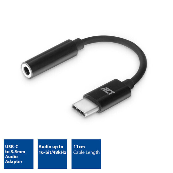 ACT AC7380 - 3.5mm - Female - USB Type-C - Male - 0.11 m - Black