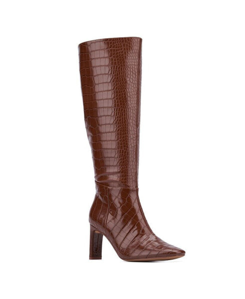 Women's Isabelle Croc Embossed Knee-High Boots Dress Boots