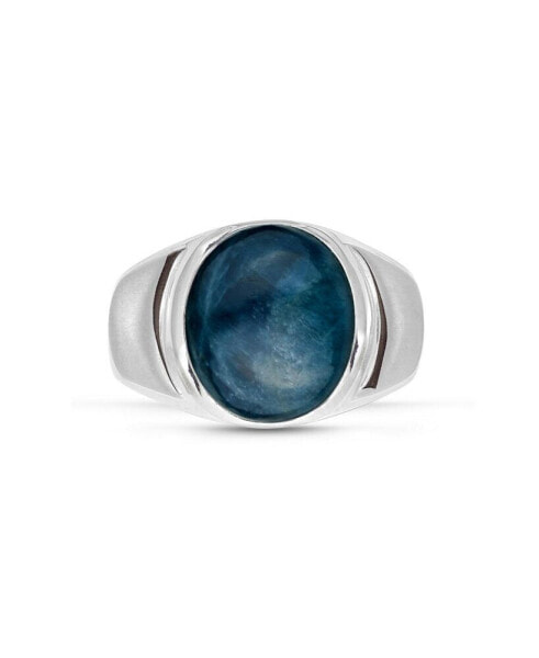 Dark Blue Apatite Gemstone Sterling SIlver Men Signet Ring