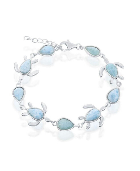 Sterling Silver Alternating Larimar Turtle and Pear-Shaped Bracelet