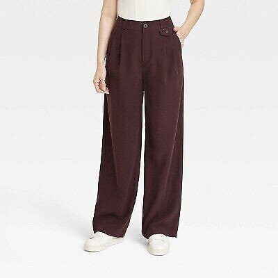 Women's High-Rise Relaxed Fit Full Length Baggy Wide Leg Trousers - A New Day