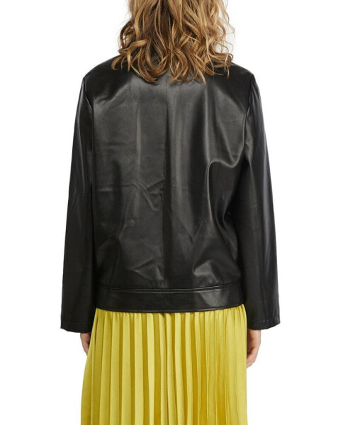 Women's Faux Leather Button Opened Jacket