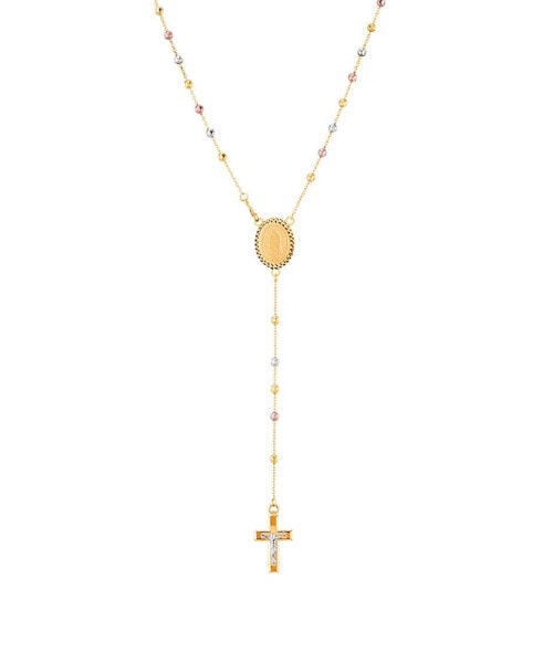 Polished Diamond Cut Rosary with Moonbeads in 14K Yellow, White and Rose Gold.