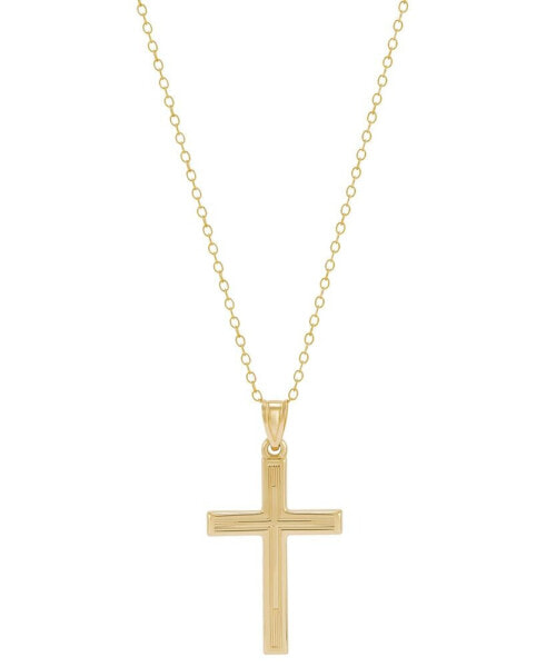 Polished Etched Cross 18" Pendant Necklace in 10k Gold