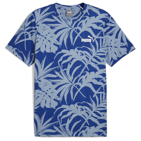 Puma Essentials Palm Resort Graphic Crew Neck Short Sleeve T-Shirt Mens Blue Cas