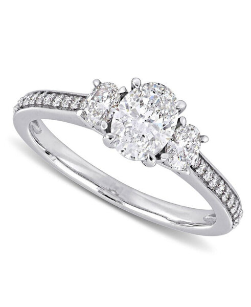 Diamond Oval Three Stone Engagement Ring (1-1/10 ct. t.w.) in 14k White Gold