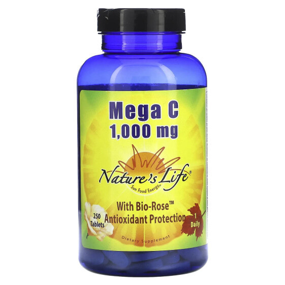 Витамин C Nature's Life Mega C с био-розой, 1 000 мг, 250 таблеток