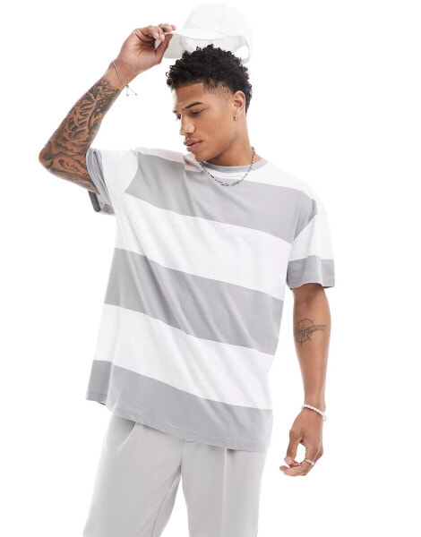 Threadbare oversized stripe t-shirt in grey