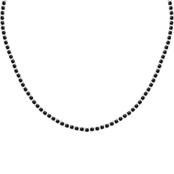 Stylish men´s necklace with black beads Pietre S1728
