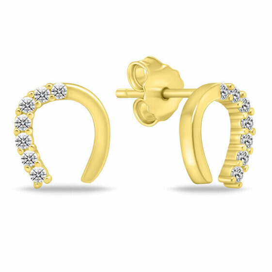 Gold-plated horseshoe earrings with zircons EA1061Y