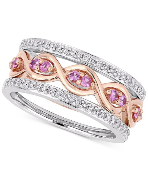 3-Pc. Set Pink Sapphire (1/3 ct. t.w.) & Diamond (1/4 ct. t.w.) Stack Rings in 14k Rose & White Gold