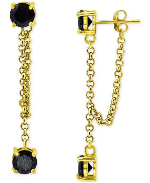 Black Cubic Zirconia Chain Front & Back Drop Earrings in 18k Gold-Plated Sterling Silver, Created for Macy's