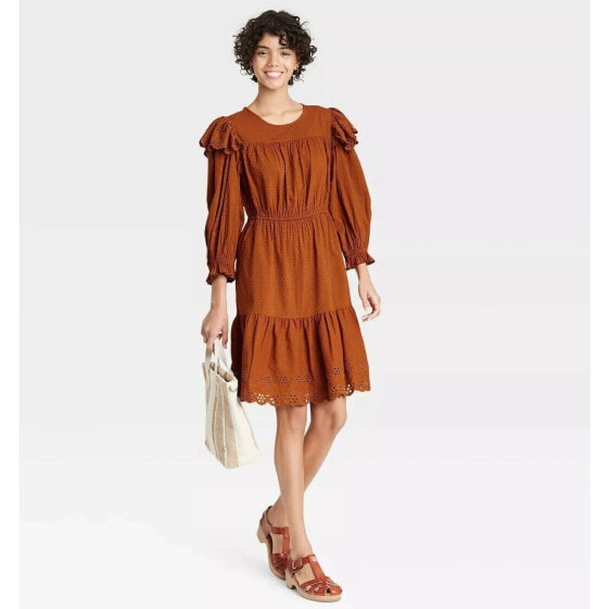 Women's Ruffle Long Sleeve Ruffle Dress - Universal Thread™ rust Size Small