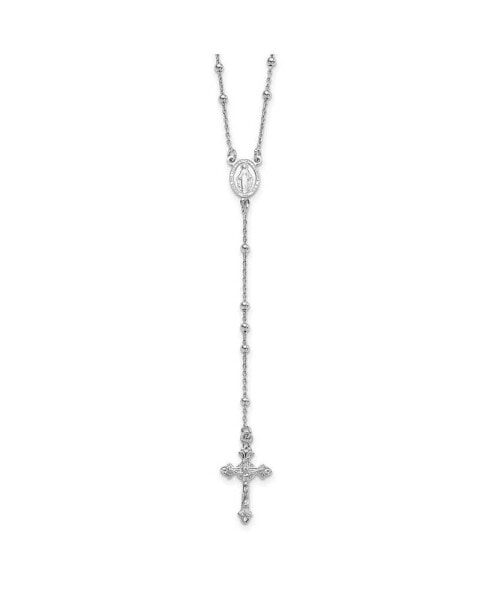 Sterling Silver Polished Beaded Rosary Pendant Necklace 24"