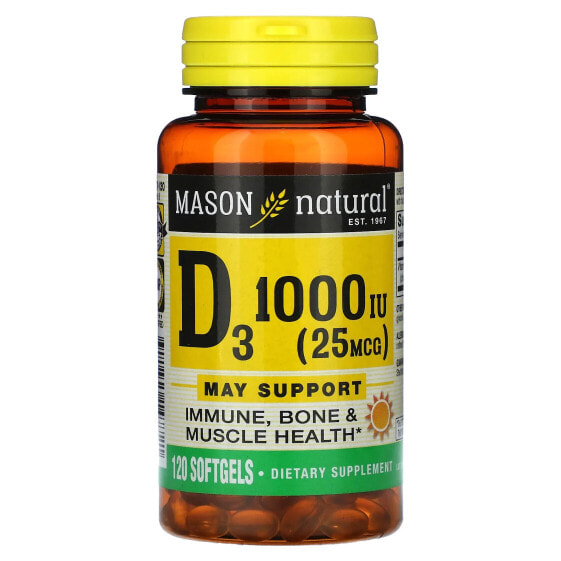Витамин D Mason Natural D3, 25 мкг (1,000 МЕ), 120 капсул (мягких)