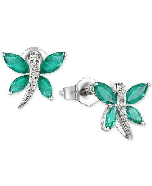 Sapphire (7/8 ct. t.w.) & Diamond (1/20 ct. t.w.) Butterfly Stud Earrings in Sterling Silver (Also in Ruby & Emerald)