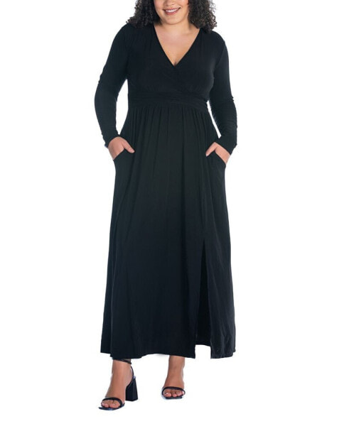 Plus Size Long Sleeve V-neck Maxi Dress