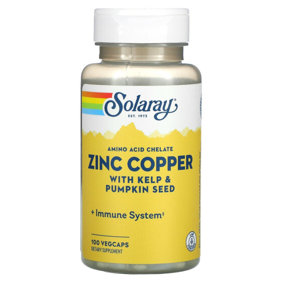 Цинк Витамины и минералы от SOLARAY Zinc Copper with Kelp & Pumpkin Seed, 100 VegCaps