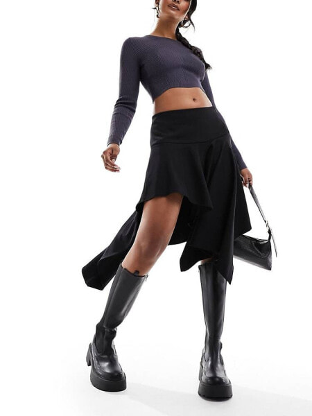 Weekday Joy asymmetric mini skirt in black