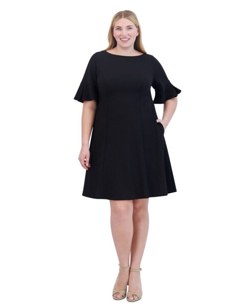 Plus Size Elbow-Sleeve Fit & Flare Dress