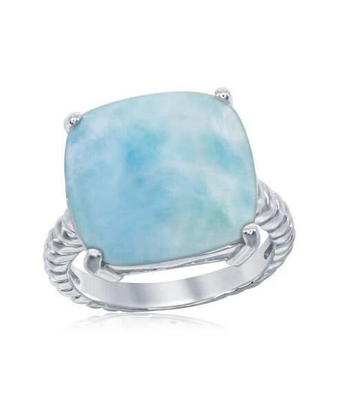 Sterling Silver Four-Prong Square Larimar with Rope Design Band Ring